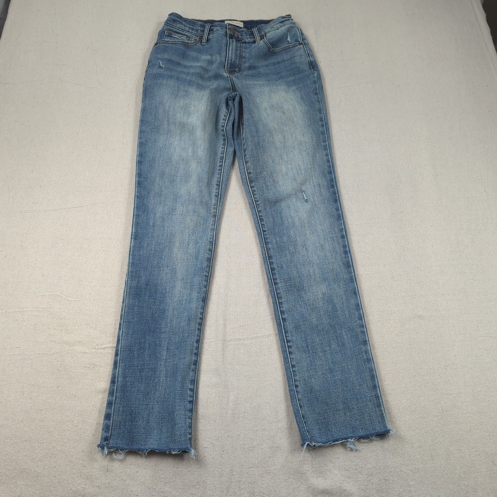Oliver Logan Jeans Womens 25 Blue Straight Frayed Boyfriend Distressed